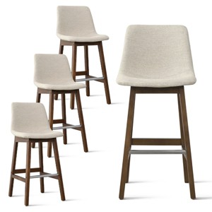 South Bar Stool Set Of 2 and 4, Fabric Upholstered Barstools with Solid Wood Legs and Footrest for Dining Room, Kitchen Island - Maison Boucle - 1 of 4