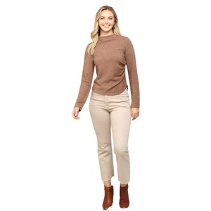 Slickblue Women's Soft Knit Mock Neck Top, Side Ruched Detail, Cozy Fit, Mango/Red Bean, Size S-L - 1 of 4