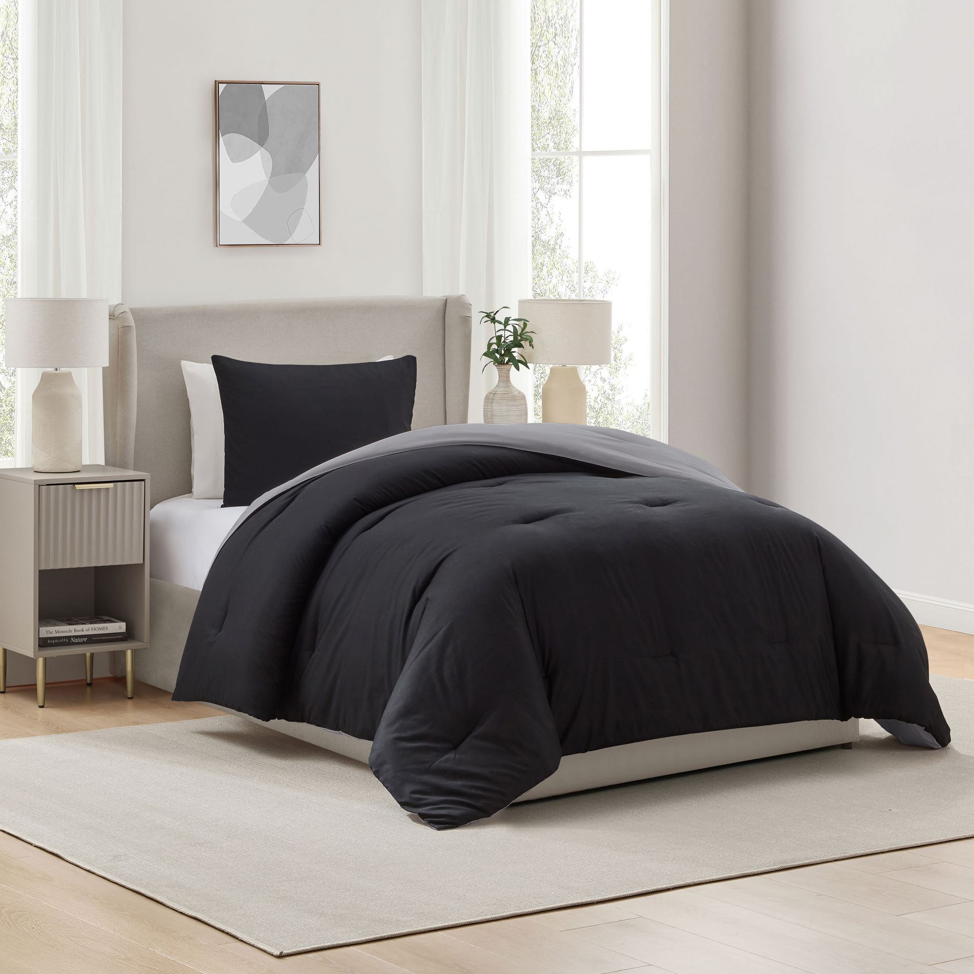 Nestl Full Reversible Tufted Comforter Set – 3 Piece Plush Microfiber Bedding Set with Down Alternative Fill, All Season Bed Comforter