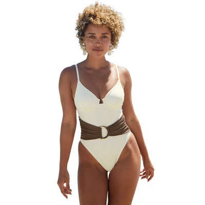 VENUS Womens Colorblock Belted One-Piece