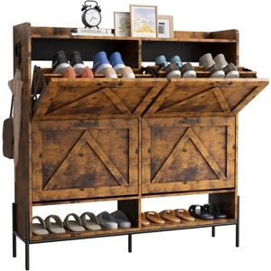 Modern Slim Shoe Organizer Cabinet with 4 Drawers - Space-Saving Open Storage and Narrow Hidden Rack - Metal Legs - 1 of 4