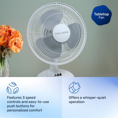 Cool Living 12-Inch White Plastic Oscillating Table Fan