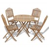vidaXL Patio Dining Set - 5 Piece Bamboo Outdoor Furniture - Round Table & Foldable Chairs for Garden, Patio, Deck - 2 of 4