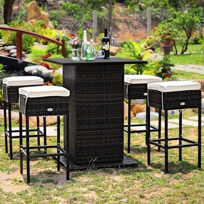 Tangkula 5 Pcs Patio Rattan Dinning Set Conversation Set All Weather ...