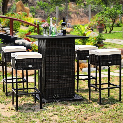 Costway outdoor rattan wicker bar counter table shelves garden patio deals furniture brown