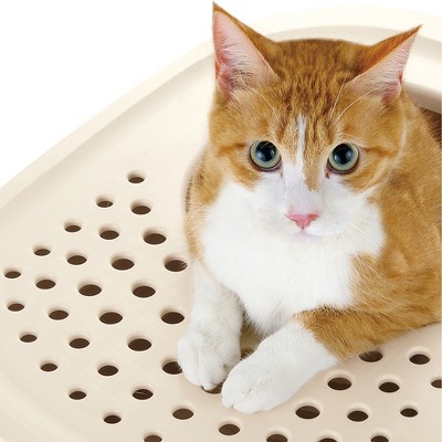 Brown and Off-White Plastic Top Entry Cat Litter Box with Scoop