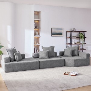 Luxury Oversized Modular Sofa: Boucle Floor Couch Set, Convertible Compressed Design, Spacious Foam-Filled, 3 PC Free Combo for Living Room - 1 of 4
