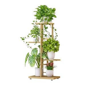 EcoSummer Metal Plant Stand Indoor Outdoor, 4-Tier Plant Shelf, Waterproof Flower Holders, Gold Planter Display Rack for Living Room, Balcony, Garden - 1 of 4