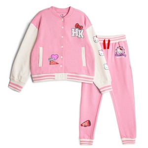 Hello Kitty Girls Fleece Varsity Bomber Jacket and Jogger Pants Outfit Set Toddler - 1 of 4