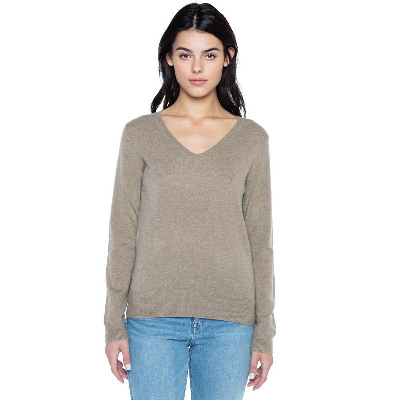 JENNIE LIU Women's 100% Pure Cashmere Long Sleeve Pullover V Neck Sweater, 1 of 3