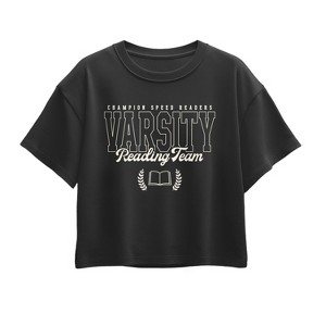 Girls' - Instant Message - Varsity Reading Team Short Sleeve Boxy Graphic T-Shirt - 1 of 4