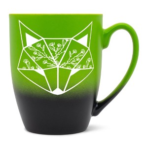 Elanze Designs Nature Animal Coffee Cup Mug 12 Ounce Ceramic With Ombre Gradient Floral Geometric Fox Green and Black - 1 of 4