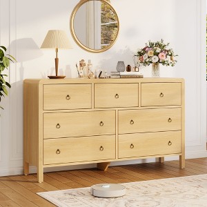 Curved Drawer Dresser for Bedroom, Modern Chest of Drawers with Metal Ring Handles, Wooden Storage Cabinet for Closet, Living Room - 1 of 4