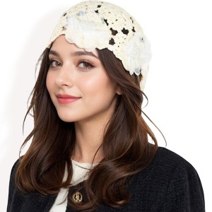 Anna-Kaci Women's Handmade Crochet Lace Cap with Floral Appliques and Elegant Vintage-Inspired Design - 1 of 4