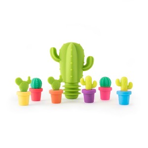 TrueZoo Cactus Wine Glass Charms and Drink Markers with Bottle Stopper - Wine Accessories - Multi Color Set of 7 - 1 of 4