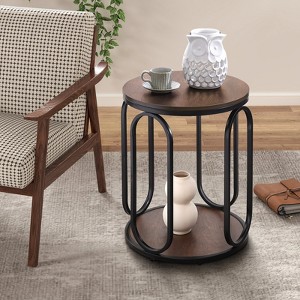 Bekrvio 19.7" Round Wood End Table, 2-Tier Industrial Side Table with Metal Frame - 1 of 4