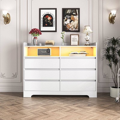 Hommoo 6 Drawer Dresser for Bedroom with LED Lights
