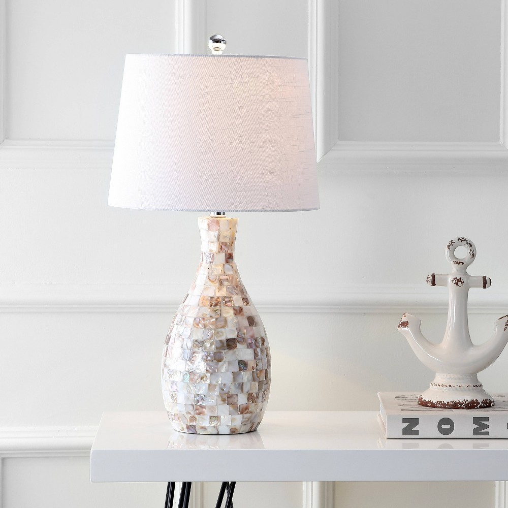 Photos - Floodlight / Street Light 26.5" Verna Seashell Table Lamp with Linen Shade for Living Room  - JONATHAN Y(Includes LED Light Bulb)