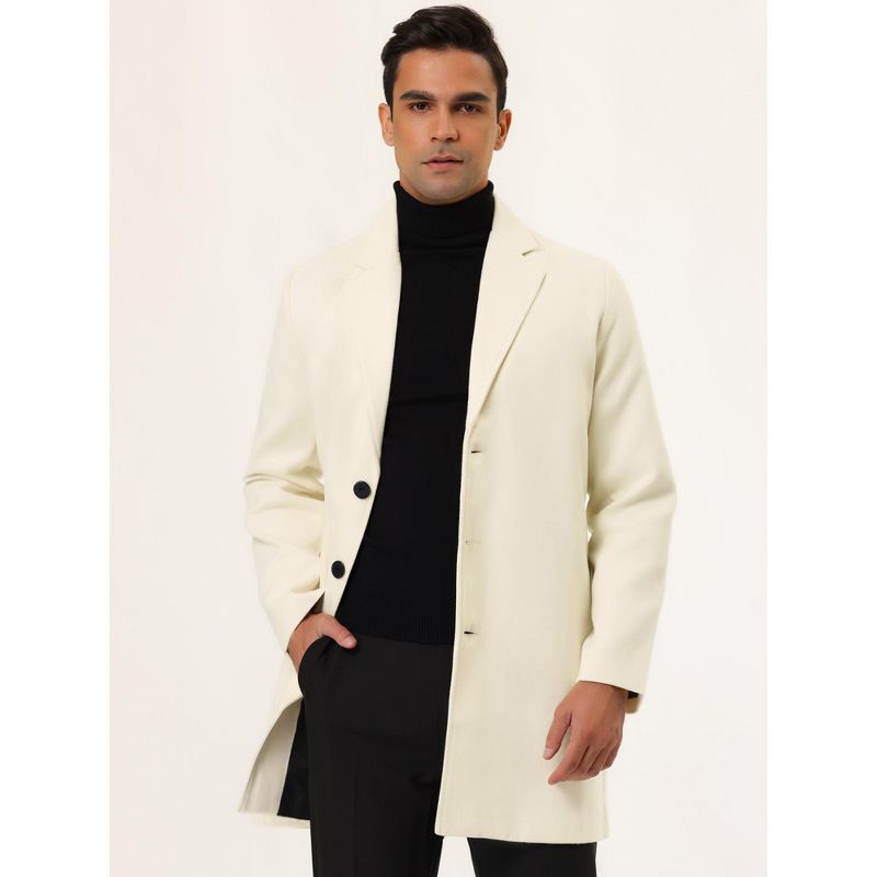 Lars Amadeus Men's Slim Fit Winter Notched Lapel Single Breasted Long Jacket Overcoat, 2 of 7