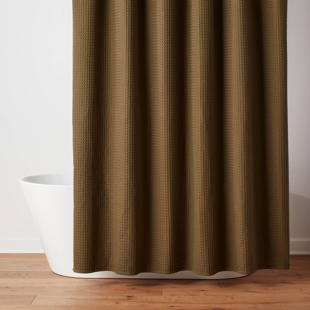 72"x72" Waffle Weave Shower Curtain Dark Olive Green - Threshold™