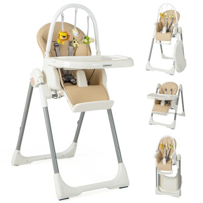 Image of Infans Foldable Baby High Chair w/ 7 Adjustable Heights & Free Toys Bar for Fun Yellow