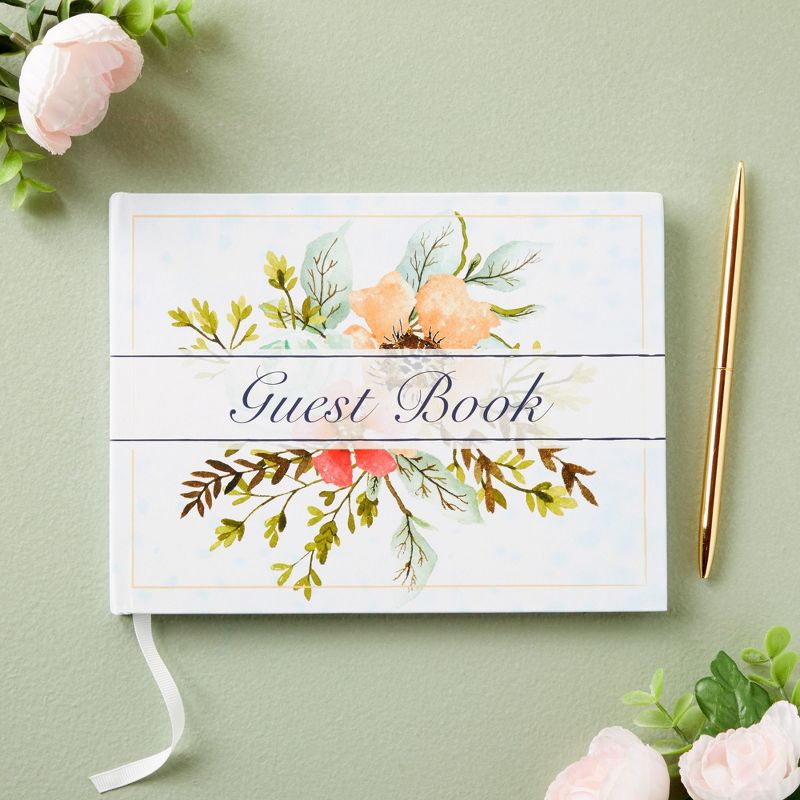 Sustainable Greetings Floral Wedding Guest Book for Reception, Baby Shower with 56 Sheets/112 Pages, Bookmark Ribbon (8x6 in), 2 of 10