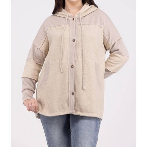 Women's Mixed Feelings Oversized Hooded Shacket - Blumin - 1 of 3