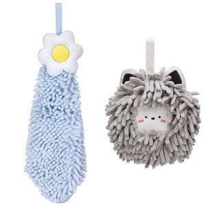REGALWOVEN 2 Packs Soft Absorbent Cute Decorative Chenille Hand Towel for Bathroom 6" x 15"/7" x 7" - 1 of 4