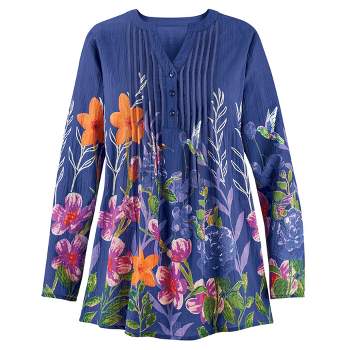 Collections Etc Stylish Hummingbird Garden Woven Cotton Tunic