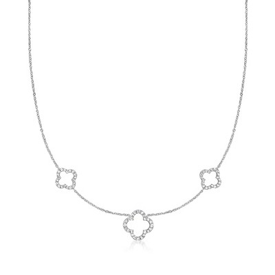 Ross-Simons 0.50 ct. t.w. Diamond Clover Station Necklace in Sterling Silver Size 16
