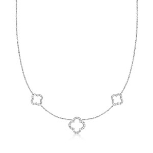 Ross-Simons 0.50 ct. t.w. Diamond Clover Station Necklace in Sterling Silver Size 16 - 1 of 2