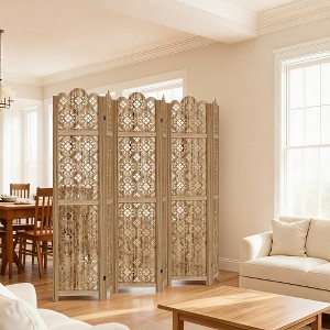 Spassway Rustic Folding Wood Room Divider Vintage Freestand Privacy Screen for Room Seperation Living Room Bedroom Office Room - 1 of 4