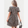 Amaryllis Women’s Leopard Print Puff Short Sleeve Crew Neck Tiered Mini Dress Relaxed Fit - 3 of 4