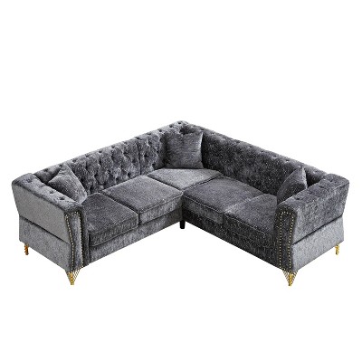 NicBex Chenille Corner Sofa,L-Shaped Sectional Couch with 3 Cushions for Living Room,Apartment,Office,Gray