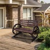 Outsunny Wooden Wagon Wheel Bench Rustic Outdoor Patio Furniture, 2-Person Seat Bench with Backrest - 2 of 4