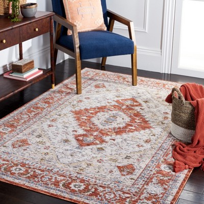Ivory and Rust Hand-Knotted Oriental Area Rug