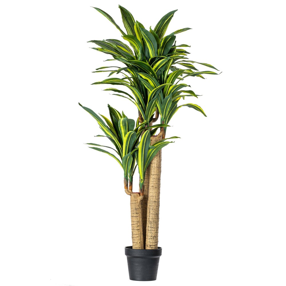 Vickerman Artificial Dracaena Tree with Pot Yellow 52in : Real Touch Foliage, No Maintenance