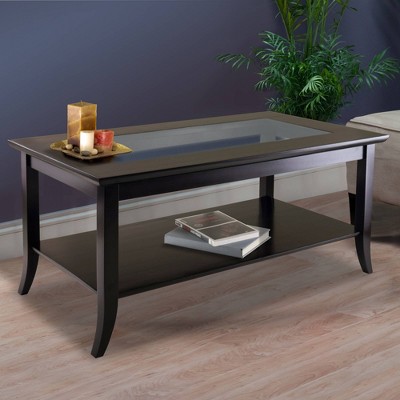 Medium Black Wood and Glass Rectangular Coffee Table