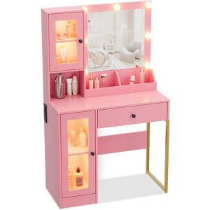 Makeup Vanity Desk with LED Mirror & Charging Station, Adjustable Light Dressing Table with Drawers, Sturdy MDF Top & Metal Legs - 1 of 4