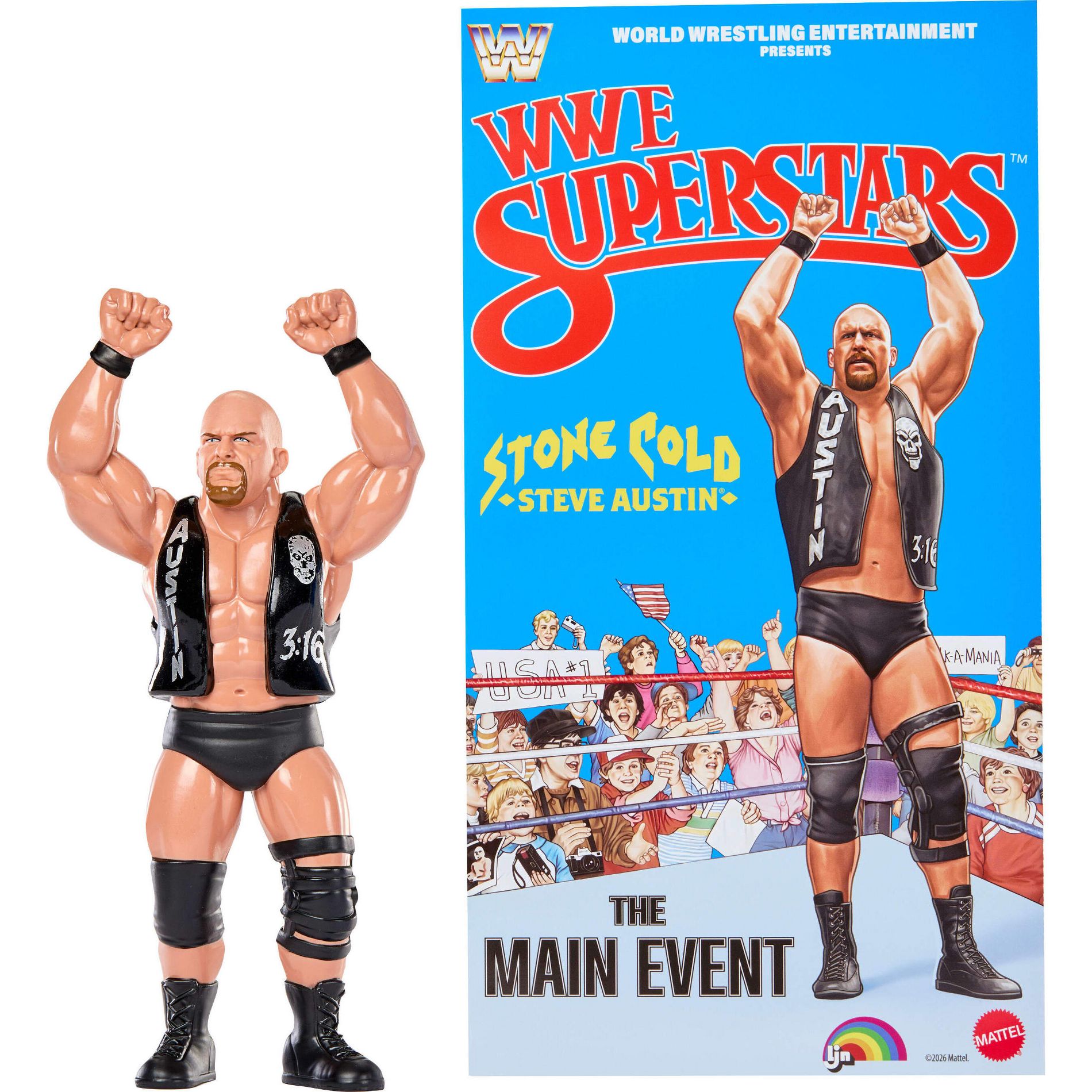 LJN WWE Superstars “Stone Cold” Steve Austin Action Figure, 1980s Retro 8" Collectible Toy