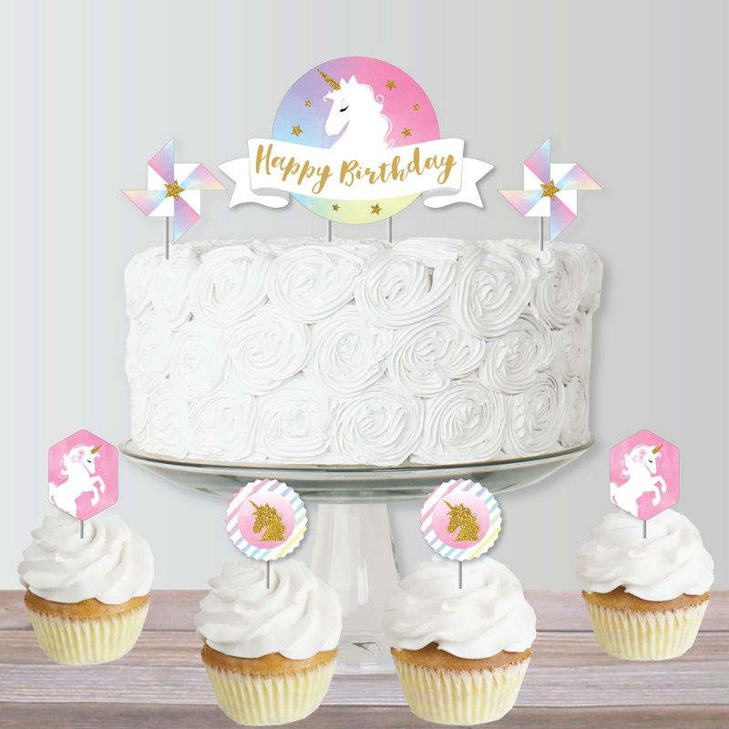 Big Dot of Happiness Rainbow Unicorn - Magical Unicorn Birthday Party Cake Decorating Kit - Happy Birthday Cake Topper Set - 11 Pieces, 5 of 7