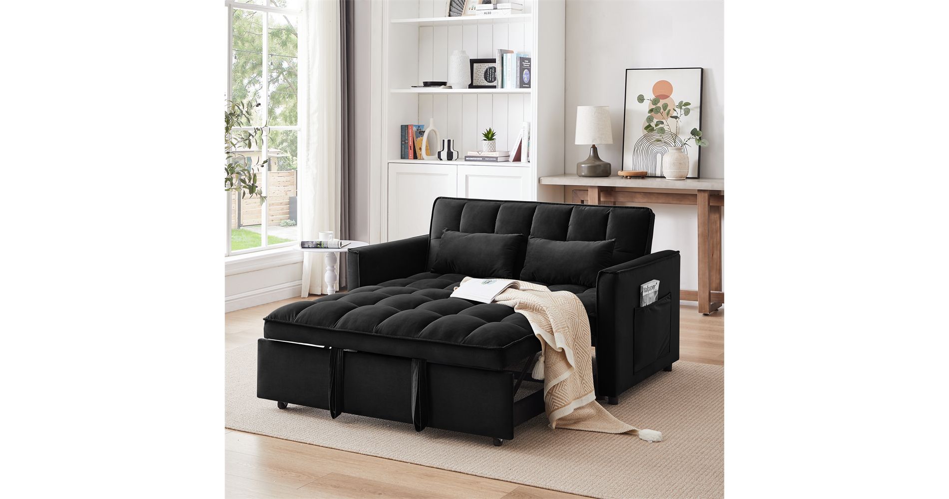 ELJGET 3-in-1 Convertible Sofa Bed with Pull Out Bed, Modern Velvet Double Sleeper Sofa, Adjustable Sleeper Chair Bed for Office, Living Room