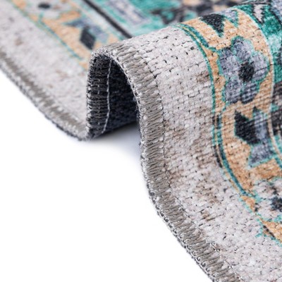 Aqua Green Square Easy-Care Chenille Area Rug 5'1" x 5'1"