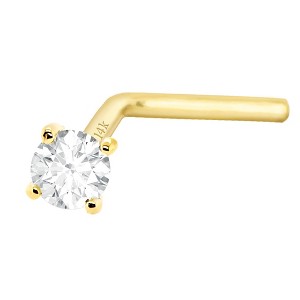 Jewelry Avalanche Diamond L-shape Nose Stud 20G Solid 14K Gold L-bend Nose Ring Stud - 1 of 2