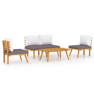 vidaXL 4-Piece Patio Lounge Set - Solid Acacia Wood Outdoor Furniture with Cushions and Coffee Table for Garden, Terrace, Patio.
