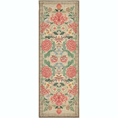 Forest Green Floral Rug, Vintage Boho Low Pile Washable Area Rug for Living Room, Bedroom, Dining, Nursery