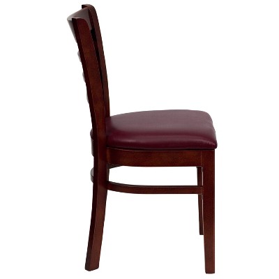 Elegant Mahogany Wood Ladderback Side Chair with Burgundy Vinyl Seat