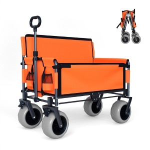 NAYSAYE Wagon 3-in-1 Folding Utility Cart with Bench Seat and All Terrain Wheels for Outdoors, Orange, 40.94"*25.2"*44.29" - 1 of 4