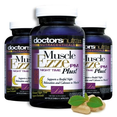 Doctors Nutra Nutraceuticals Muscle Ezze PM Plus Night Time Capsules (pack of 3) With Magnesium, Valerian and Melatonin - Gluten-Free - 180 Capsules