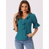 INSPIRE CHIC Women's Ruffle V Neck Puff Sleeve Summer Casual Chiffon Peasant Top - 3 of 4
